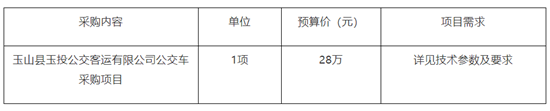 28萬元，玉山縣公交車采購項(xiàng)目(圖1)